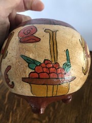 Vtg Mayan Aztec Mexican Clay Pottery Pot Bowl Footed Tribal Primitive Folk Art
