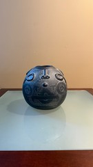 Mid Century Modern Oaxaca Mexico Barro Negro Black Clay Pottery Small Round Vase
