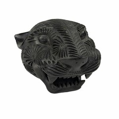 Oaxacan Barro Negro Carved Black Clay Jaguar Panther Head Mexican Folk Art Flaw