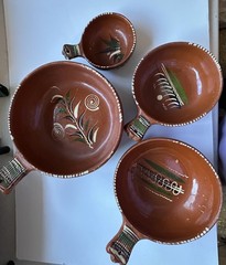 Vintage Mexico Red Clay Hand Painted Nesting Bowls SET OF FOUR (4)