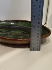 Mid Century Michoacan Patamban Pottery Charger Plate Green Brown Glaze 12.5″