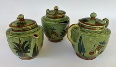 Vintage Mexican Tlaquepaque washy green 3 piece tea, creamer & sugar set