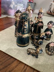 Mexican Tonala Nativity Set Scene 11 Piece Hand Painted Crèche Pottery Folk Art