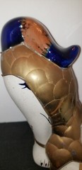 Vint Tonala Mexican stretching cat ceramic Figurine decorated with brass scales