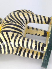 Vintage Mexican Folk Art Candle Holder Handmade Zebra Birds Clay Pottery Large
