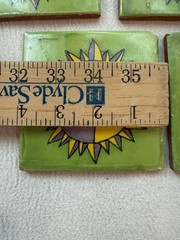 VTG Mexican Talavera Tiles Set 10 Sun Moon Face Hand Painted Green 4in