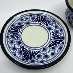 Talavera Tea Mug and Saucer Puebla Mexico Pottery Signed Floral Blue & White
