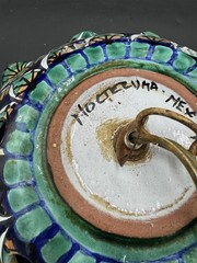 Hand Crafted Mexican Art Pottery Lamp Shade Blues Greens Talavera ? 9″ d x 4″