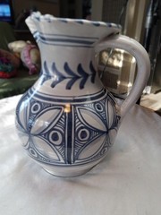 Classic White Glazed Base Spanish Talavera Ceramic Pitcher 8 inches tall