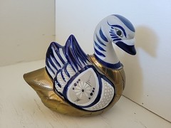 Vintage Tonala Mexico Duck Handmade Painted In Armor Brass and Ceramic