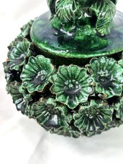 Green Glazed Hilario Alejos Madrigal Michoacan Pottery Pineapple Pot w/ Lid 7”