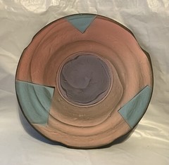 Jim James Kemp Art Pottery 10” Post Modern Wall Hanging Signed Pink Blue (040)