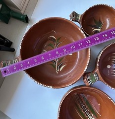 Vintage Mexico Red Clay Hand Painted Nesting Bowls SET OF FOUR (4)