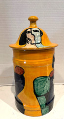 VTG. ART STUDIO ‘PICASSO STYLE” LIDDED JAR, SIGNED HECHOEN POST MODERN 12″