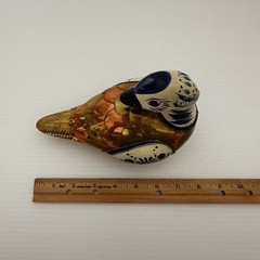Vintage Tonala Mexican Pottery Duck Hand Painted With Brass & Copper Body
