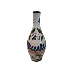 Talavera Hand Painted Tabletop Vase Floral White Blue Green 9”