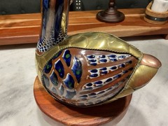 VTG Hand-Painted Tonala Mexican Pottery & Brass Duck Figurine