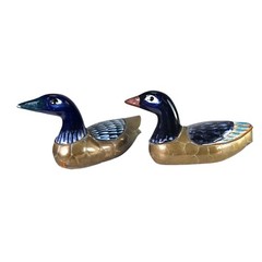 VTG Tonala Brass Duck Figurines Talavera Mexican Folk Art Set of (3) 8″