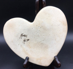 Tonala heart shape art pottery trinket dish white bird signed Ken Edwards Mexico