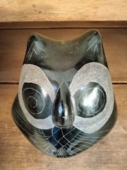 Tonala Oaxaca Black Owl Vintage Pottery Mexico Folk Art Signed Figurine 9″