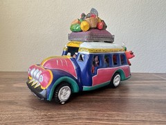 Vintage Mexican Folk Art Clay Sculpture Of Overloaded Car Marked “Pro Vallarta”