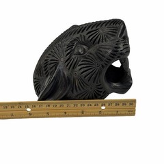 Oaxacan Barro Negro Carved Black Clay Jaguar Panther Head Mexican Folk Art Flaw