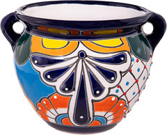 Set of 2 7-Inch Talavera Planters – Colorful Mexican Ceramic Flower Pots