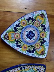 2 Talavera Plates Triangle Floral Mexican Pottery Folk Art 10″ Sebastian Hangs