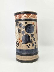 Vintage Tonala Mexico Burnished Clay Pottery Vase – floral and peacock