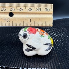 Mexican Folk Art Pottery Frog Figurine Hand Painted Floral Ceramic Tonala 1.5″