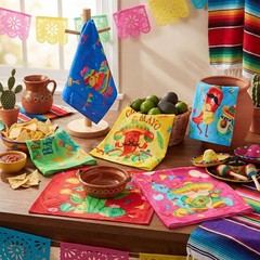 Breling Set of 6 Mexican Kitchen Towels Fiesta Taco Cactus Chili Dish Towel C…