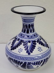 Vintage Small Mexican Blue and White Pottery Small Vase, Weed Pot-(Single Stem)