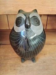 Tonala Oaxaca Black Owl Vintage Pottery Mexico Folk Art Signed Figurine 9″