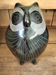 Tonala Oaxaca Black Owl Vintage Pottery Mexico Folk Art Signed Figurine 9″
