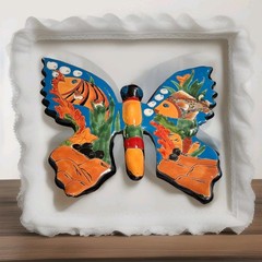 MEXICAN TALAVERA POTTERY BUTTERFLY WALL DECOR, HAND PAINTED.