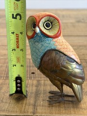 Vintage Mexican Folk Art Ceramic And Brass Hand Pained Owl Héctor Gonzalez 8/100