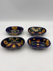 Mexican Handmade Talavera Pottery Small Oval Bowls Set Of 4 Lead Free Stackable