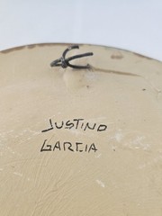 16″ Justino Garcia Tonala Mexico Pottery Platter Signed Folk Art Green, White