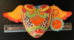 Mexican Talavera Pottery Heart With Wings Signed Wall Decor