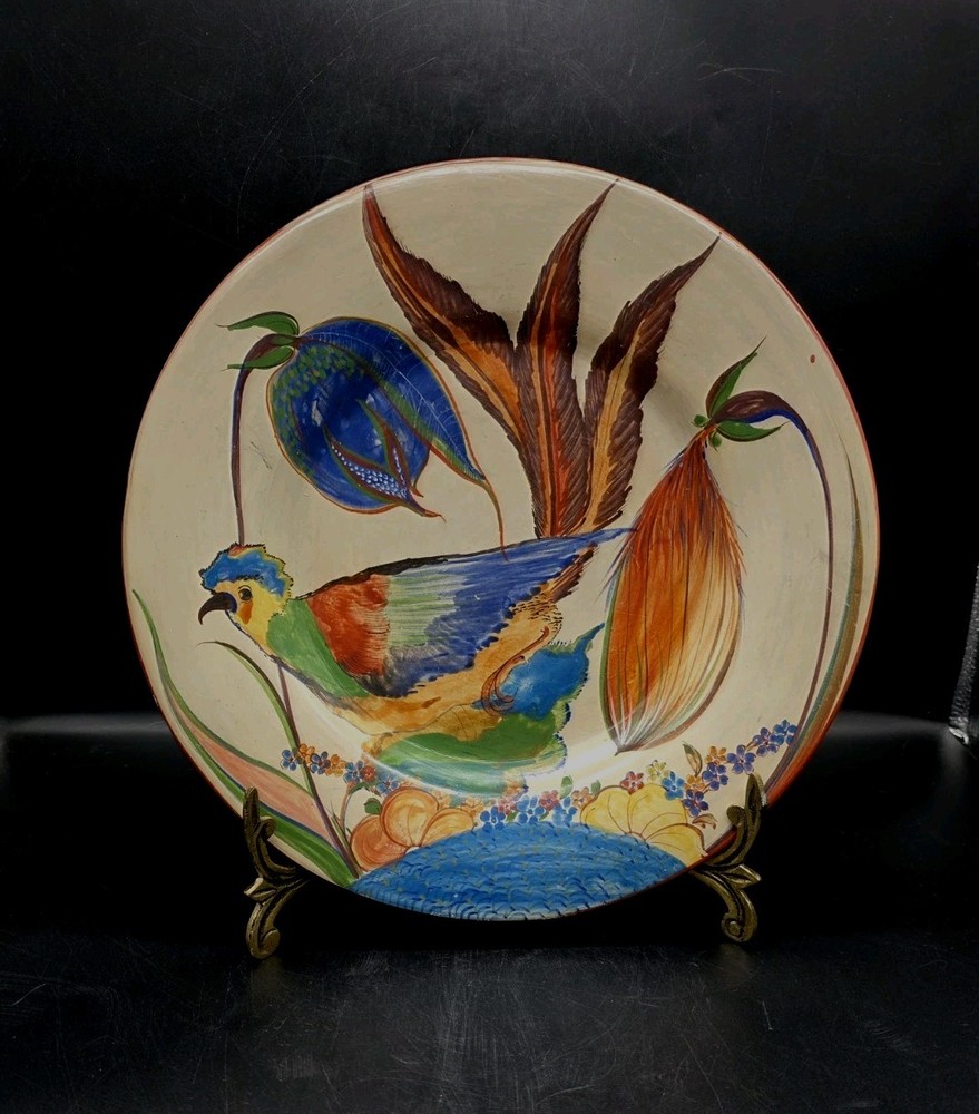 1930s Mexico Folk Art Hand Painted Wall Plate Bird Floral 12½”