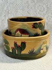 2 Vintage Mexican Folk Handmade Hand painted Pottery Planters w/Drain Hole FaB!