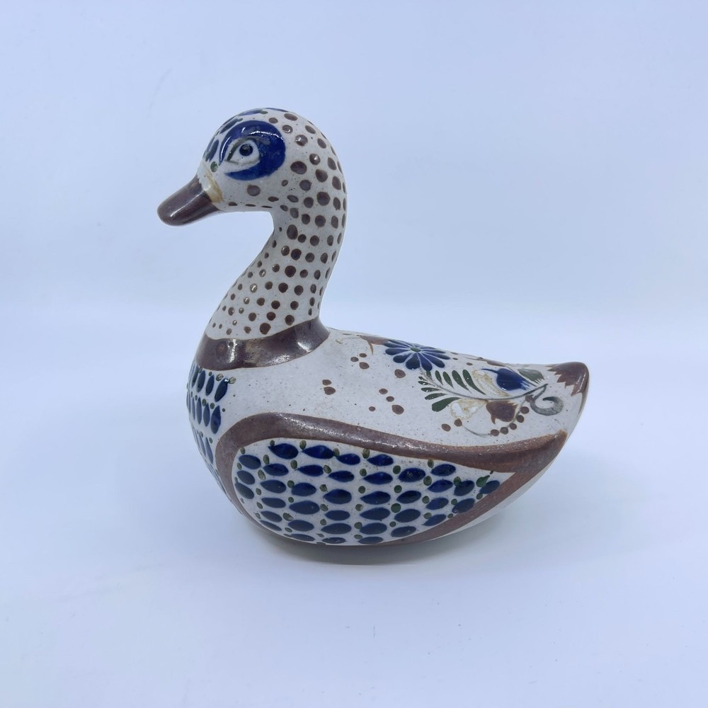 vintage handmade tonala duck mexican folkart hand painted floral design