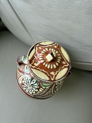Vintage Terra Cotta Mexican Pot Hand Painted Glazed Kitchen Floral Tonala 6″h