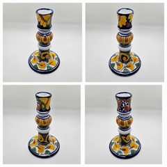 Talavera Mexican Pottery Tall Single Candle Holder Signed T. Ruth Mex.