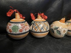 5 Mexico Tonala Pottery Christmas Ornament Signed Jimon Floral Design 3.75″