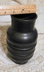 OAXACA BLACK POTTERY RIBBED CLAY VASE MATTE BLACK SIGNED LAMA 8″H MEXICO