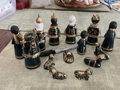 Mexican Tonala Nativity Set Scene 11 Piece Hand Painted Crèche Pottery Folk Art