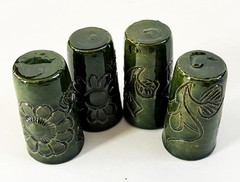 4 MEXICO OAXACA ATZOMPA CERAMIC CLAY BARRO LOZA VERDE GREEN MEZCAL CUPS COPITAS