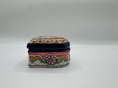 Talavera Pottery Heart Shaped Blue & White Flowers Trinket Box Hand painted