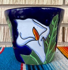 Lg Mexican Ceramic Flower Pot Planter Folk Art Pottery Handmade Talavera #7